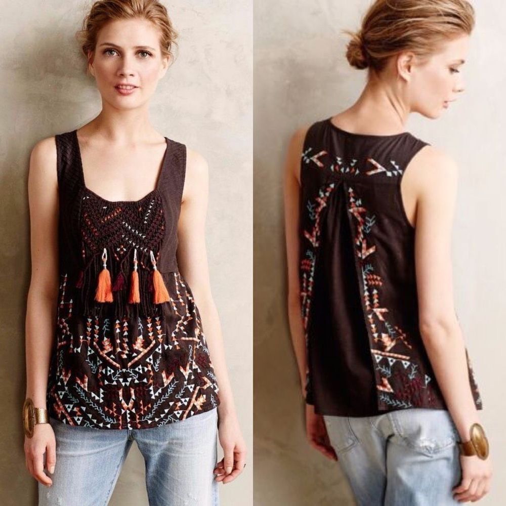 Akemi + Kin Rigmarole Sleeveless Top Fringe Embroidered Size  Large